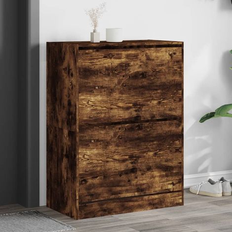 Shoe Cabinet with 2 Flip-Drawers Smoked Oak 80x42x108 cm vidaXL