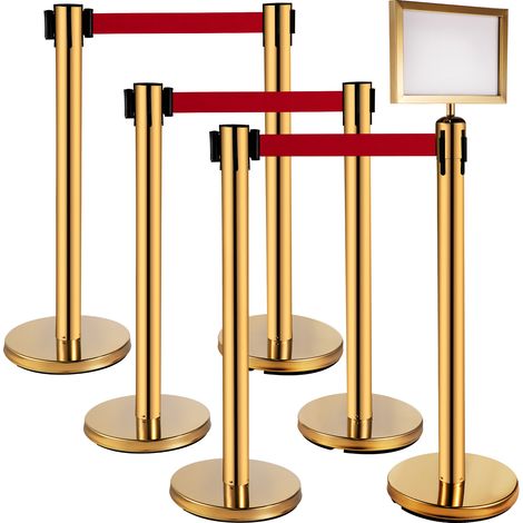 Mophorn Edelstahl-Pfosten, 4er-Set, 6,6' rote Gurte, 1 Schilderrahmen, 34,6" Warteschlangen-Sicherheitsteiler, Innen-/Außenbereich, hochwertiges Material