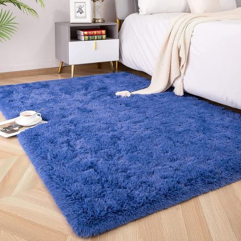 Teppich Hochflor Shaggy Flauschig Wohnzimmer Blau 120 x 160 cm (1/5)