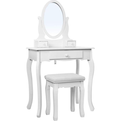 SONGMICS Toeletta Trucco, Postazione Trucco, Tavolo da Trucco con 3 Cassetti, Specchio e Sgabello, Specchiera per Cosmetici, Idea Regalo, Bianco RDT004 (1/4)