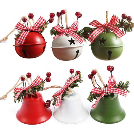 Cloche de noël en fer, décoration avec corde de Jute, pendentif de baies de houx, pour Festival, fête à domicile (1/5)