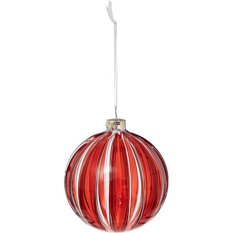 Déco Sapin Boule de Noël en Verre D 8 cm rouge à rayures - Feeric Christmas (1/2)