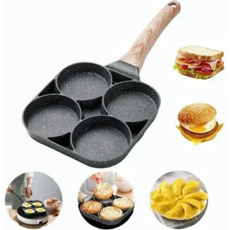 Poêle à œufs, poêle à crêpes antiadhésive 4 tasses, poêle à œufs au plat en aluminium avec poignée en bakélite pour le petit-déjeuner (1/5)