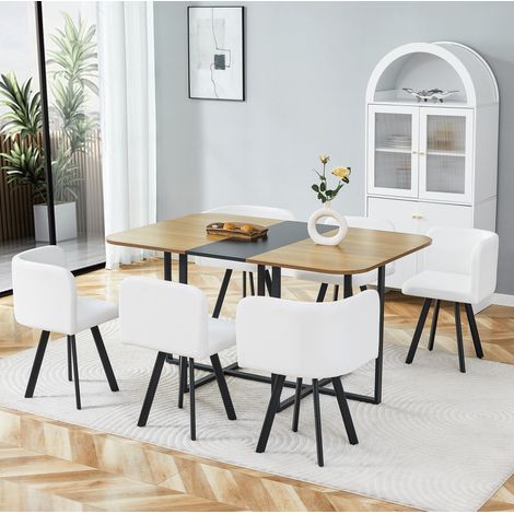 DESMIU Table de salle à manger extensible avec chaises, structure stable, pour cuisine et salon, en MDF et métal, noir (1/5)