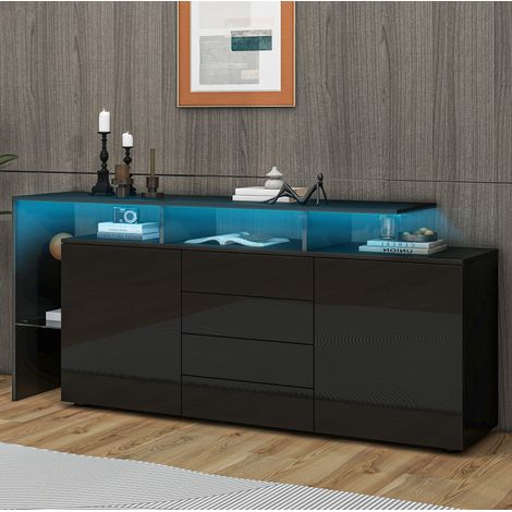 Mobile TV 160 x 35 x 70 cm con LED, nero lucido e vano contenitore HAVRYA (1/5)