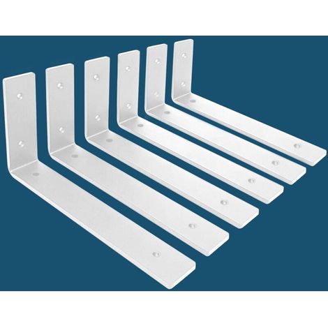 Set di 6 staffe per mensole a muro, staffe industriali, staffe resistenti, spessore 5 mm, supporto invisibile per mensole a muro con viti (bianche, 30 cm) (1/4)