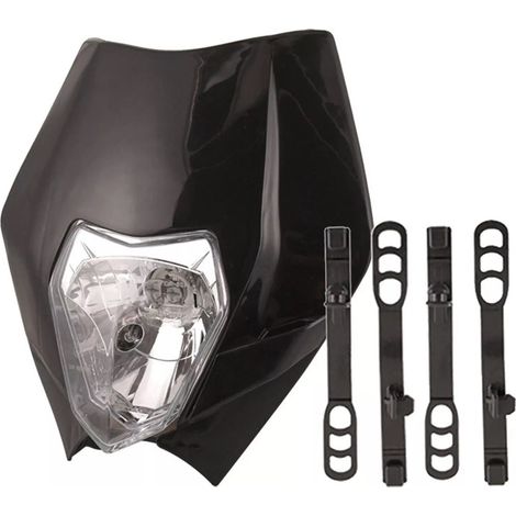 Scheinwerfermaske für Motorrad, schwarz, mit Abblend- und Fernlicht - Universelles Modell für ENDURO / Trail / Streetfighter