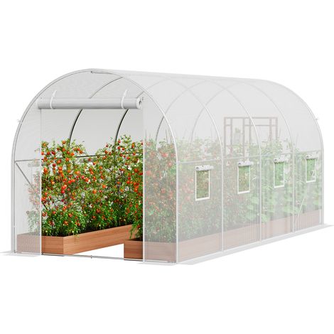 VEVOR Invernadero Túnel de Jardín, 445x194x192 cm, Carpa Refugio para Plantas con Estructura de Acero Galvanizado, Cubierta de PE Blanco, Puerta Enrollable con Cremallera, 8 Ventanas, para Cultivo de (1/5)