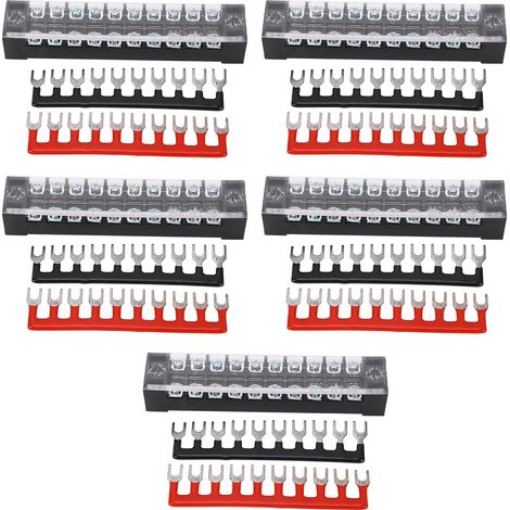 Kit de bandes de connecteurs de bornier à 10 positions, 5 jeux, vis à double rangée, cavalier pré-isolé 15A 600V