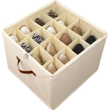 (Beige) Organisateur de Chaussures, Boite Rangement Chaussure Convient pour 16 Paires, Grand Boîte à Chaussures Conteneurs avec Séparateurs Réglables (1/5)