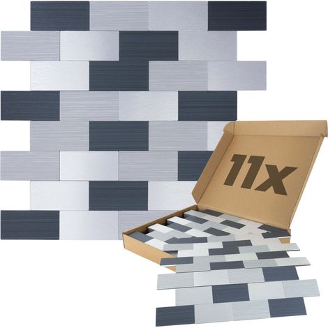 Wandpaneele selbstklebend 1m², 11 Stück Grau Mix Silber Wandverkleidung feuchtigskeitsbeständig, Premium Qualität für Bad und Küche, rechteckige Form (1/5)