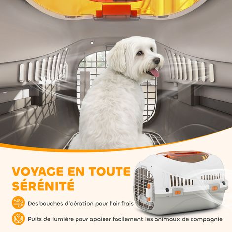 Caisse de transport chat et chien, cage de transport avec porte acier, bol de nourriture, 49 x 32 x 31 cm, gris et crème (1/5)