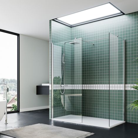 ELEGANT Walk in Shower Door 8mm Tempered Glass Shower Cabin with Side Panel Screen 760mm & 760mm + Shower Base Tray 1200x800mm + Free Waste Trap Cover (1/5)