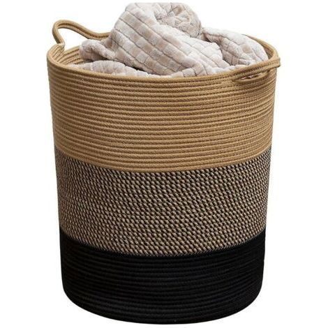 Panier à linge Panier de rangement tissé Panier de rangement pour vêtements en corde de coton Panier à linge sale transfrontalier Panier à linge sale (Jaune + Fleur Noir + Noir42 cm 45 cm) (1/5)