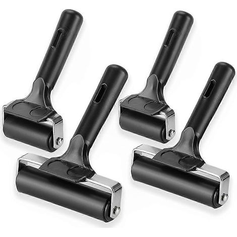 Set mit 4 Gummiwalzen, schwarze Farbwalze zum Tapezieren, Stempeln und Kleben. (1/5)