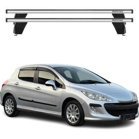 OMAC Barres de toit transversales en aluminium pour Peugeot 308 I 2007-2013 – Antivol – Rainure en T – Testées City Crash – Charge Max 75 kg Argent (1/4)