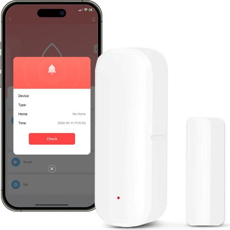 Capteurs WiFi pour portes et fenêtres, Mini capteur de contact sans fil WiFi Connect, aucun concentrateur requis, pour la domotique intelligente (1/5)
