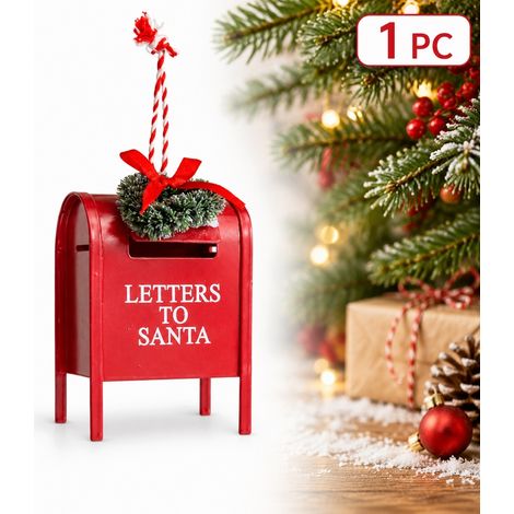 1 Pièce, Ornement de Noël Mini en Boîte aux Lettres Métallique Rouge, Résistant, pour Fêtes (1/5)