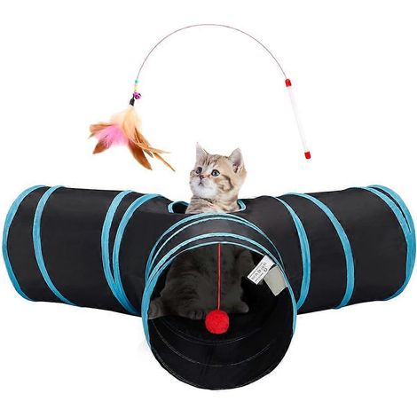 Tunnel pour chat pliable en 3 parties, jouet idéal pour chats d'intérieur, balle à trous pour chatons, chiots, chatons et lapins. (1/5)