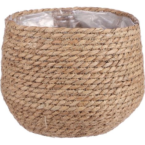 Panier pour plantes en jonc de mer tressé, cache-pot brun clair, H19 x Ø22 cm - PANGIVO (1/5)