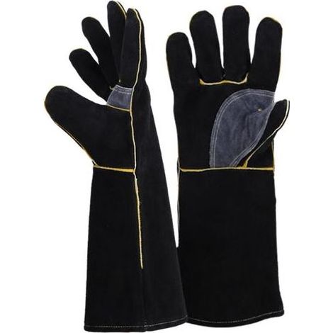 Lntyq Gants extrêmement résistants au feu et à la chaleur, en cuir avec coutures Kevlar, idéaux pour les cheminées, poêles, fours, grills, soudures(4014.5cm) (1/5)