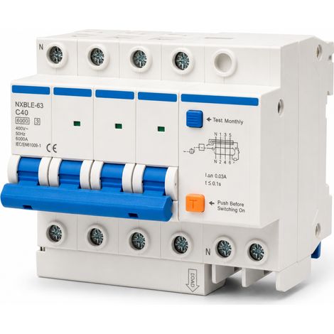 Disjoncteur différentiel 4P 40A courbe C 6kA EN61009