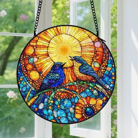9cm Suspension en Vitrail Coloré, Attrape-Soleil Élégant Artistique pour Fenêtre, Décoration Intérieure Unique, Cadeau Maman, Nana, Tante (1/5)