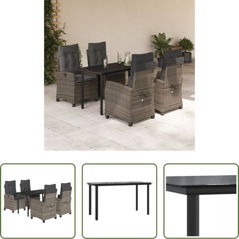 Chaise de jardin - Ensemble à manger de jardin 5 pcs coussins gris résine tressée (1/5)