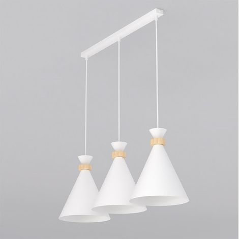 Lampada a sospensione Zero in acciaio bianco opaco e legno (1/5)