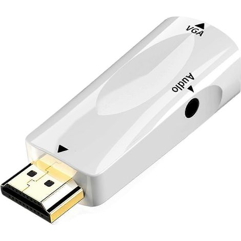 Adaptateur HDMI vers VGA 1080p robuste avec prise audio 3,5 mm, compatible avec ordinateurs, moniteurs, ordinateurs portables, projecteurs et téléviseurs HD. Blanc, 63,5-66 cm (25-26 pouces). (1/5)