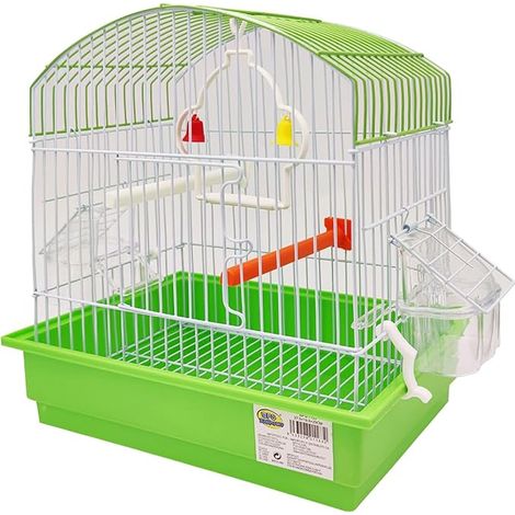 Cage à Oiseaux Métal Cage avec Bol à Nourriture et Abreuvoir Balançoire 27.5x19.5x30cm (1/2)