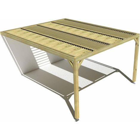 Pergola bois • 4m x 5m • adossée • sens profondeur • lames orientables bioclimatiques incluses • livraison comprise (1/3)