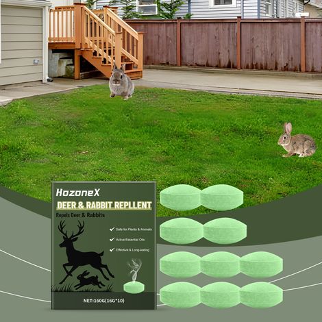Hirsch- und Kaninchenabwehrtabletten – Für Haus, Garten und Terrasse – Dufttabletten mit Pflanzenöl – Lang anhaltender Schutz (10 Tabletten + 3 Netzbeutel) -- BIEMMEDUE (1/5)