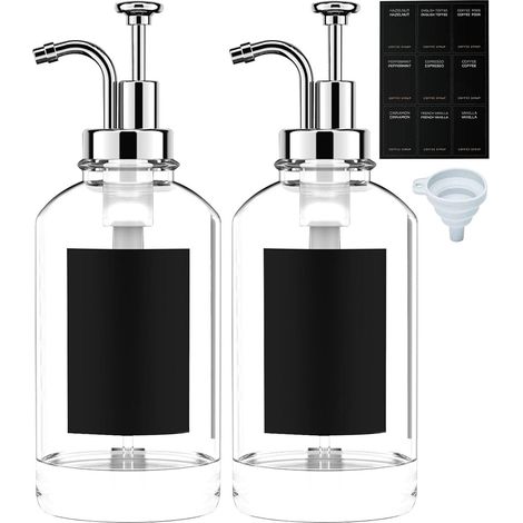 2 Bouteilles 500 ML - Distributeur sirop café - pour Bar à café - avec Pompes et étiquettes - Distributeur Savon Rechargeable - Accessoire Salle Bain pour Savon, Lotion ou huiles (1/5)