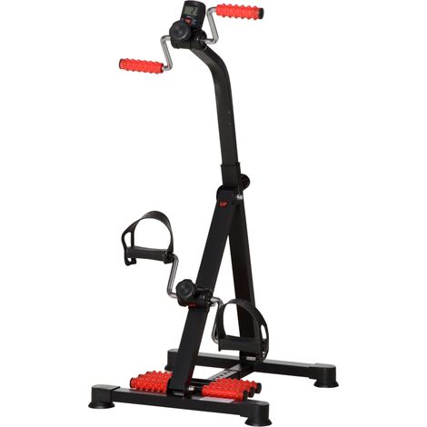 Vélo d'appartement rééducation bras et jambes, hauteur et largeur réglables, masseurs intégrés, écran LCD, noir (1/5)