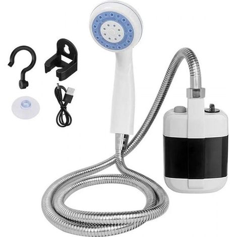 Pompe de douche portable pour camping, rechargeable par USB, avec tuyau, pommeau de douche pour camping, randonnée, plage, lavage de voiture et nettoyage d'animaux (1/3)