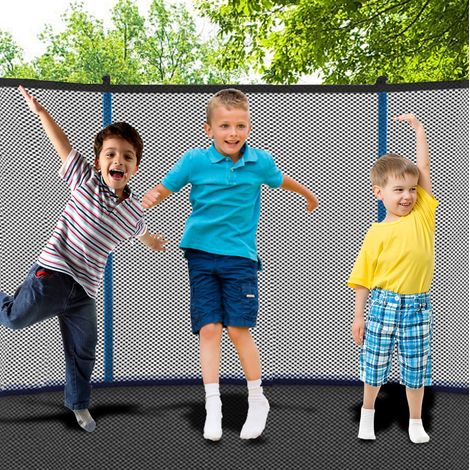 Trampoline extérieur rond 8FT avec filet de sécurité et échelle, charge 181 kg, bleu (1/5)