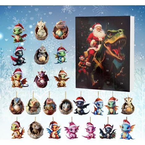 Drachen-Adventskalender 2025 – 24-tägiger Countdown bis Weihnachten mit 24 2D-Drachen-Dekorationen Weihnachtsbaumschmuck für Erwachsene und Kinder Festliches Geschenkset (A) (1/4)