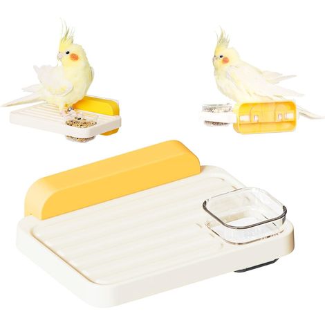 Plateforme de repos et mangeoire pour oiseaux, perchoir amovible avec bol d'alimentation pour cage, support mural pour perroquet et petits animaux