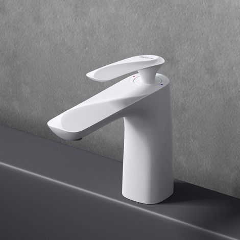 doporro Robinet Mitigeur Blanc pour Lavabo et Vasque en Laiton Mélangeur Eau Chaude et Froide Design 16,5 cm WAM-7201 (1/5)