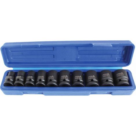 Jeu de 10 douilles a choc impact courtes 6 pans carre 1/2 de 10 à 24 mm (1/2)