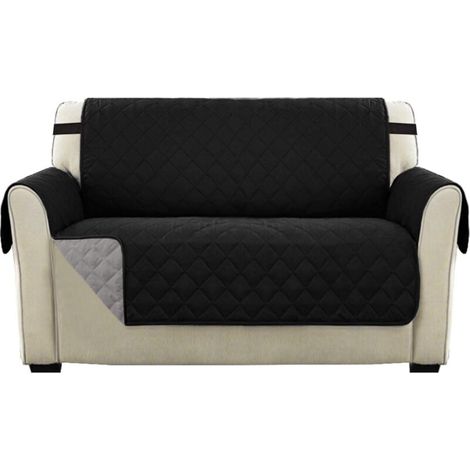 Housse Réversible Double Face Pour Canapé Matelassé, Luxury Extra, Doux, À L'eau Avec Sangles De Fixation Élastiques,(Canapé 2 Places, Noir) (1/5)