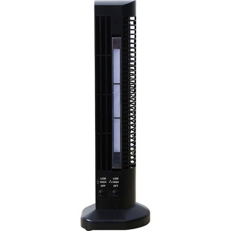 Ventilateur vertical tour avec barre lumineuse, antidérapant et robuste, idéal pour rafraîchir l'air sur une table, pour salon ou bureau (noir). (1/5)