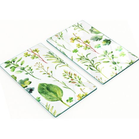 Küchenschneidebretter aus Glas mit Kräuter- und Wildkräutermotiven, 2 x 30 x 52 cm (1/5)