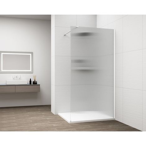 ESCA WHITE MATT Panneau de douche monobloc en verre, montage mural, Cannelure en Verre, 800 mm (1/4)