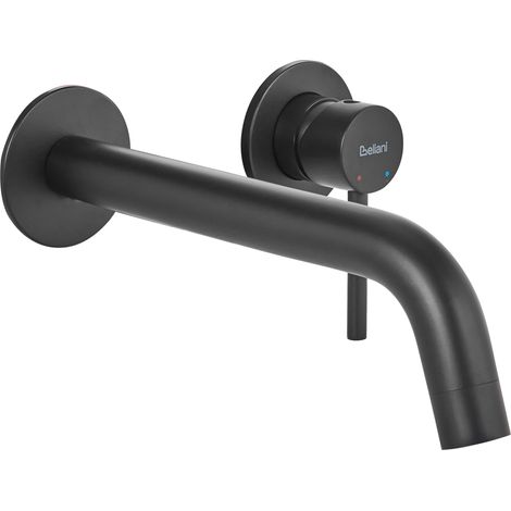 Grifo mezclador de latón para lavabo 3 orificios con doble mando montaje en pared negro Ishinca