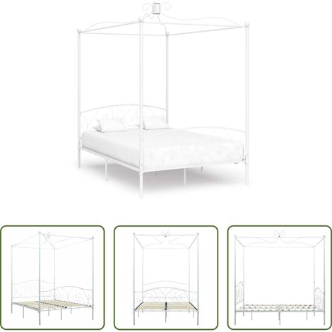 vidaXL Lit industriel - Cadre de lit sans matelas avec baldaquin blanc 140x200 cm métal (1/5)