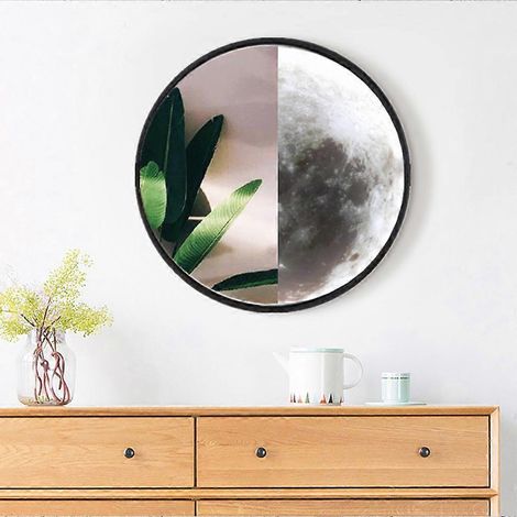 Miroir mural rond intelligent en forme de lune avec lumière LED, miroir de maquillage et miroir de table de salle de bain (1/4)