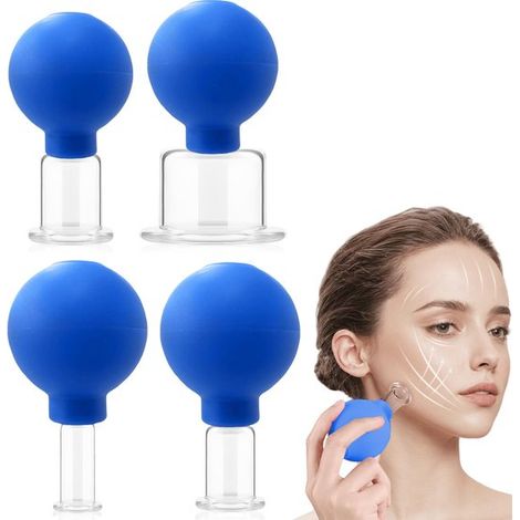 Ventouses faciales – Kit de massage par ventouses – Ventouses – Massage du visage par ventouses – Appareil de massage facial – 4 tailles différentes – Drainage lymphatique – Ventouses en silicone sous (1/5)