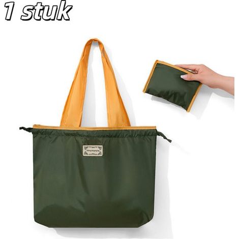 pièce - Sac à provisions - Pliable - Portable - Sac à bandoulière - Grande capacité - Sac de transport avec cordon de serrage - Imperméable - Réutilisable - Met poignées - Adapté aux courses - Vert (1/5)